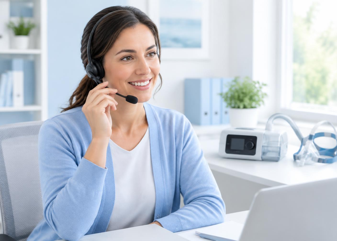 Persona brindando atención y orientación telefónica